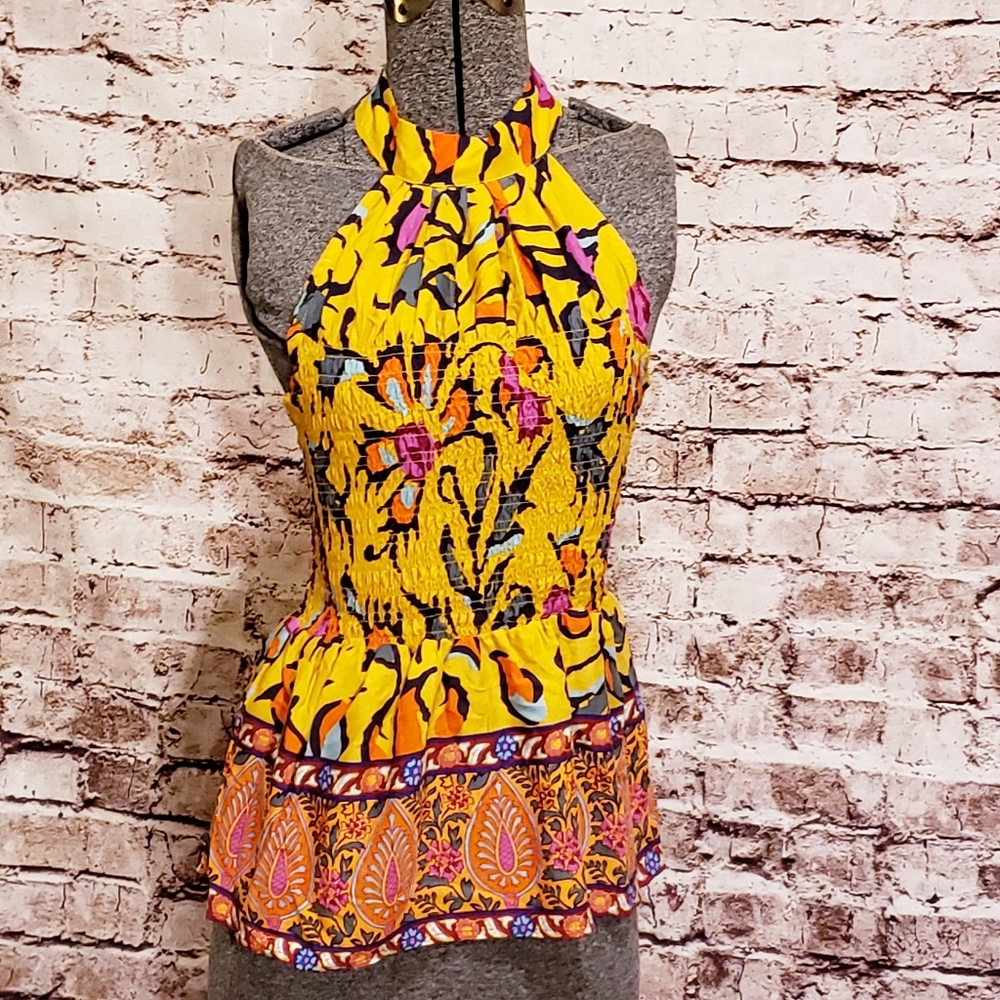 Haute Hippie Smocked Elastic Halter Top Medium